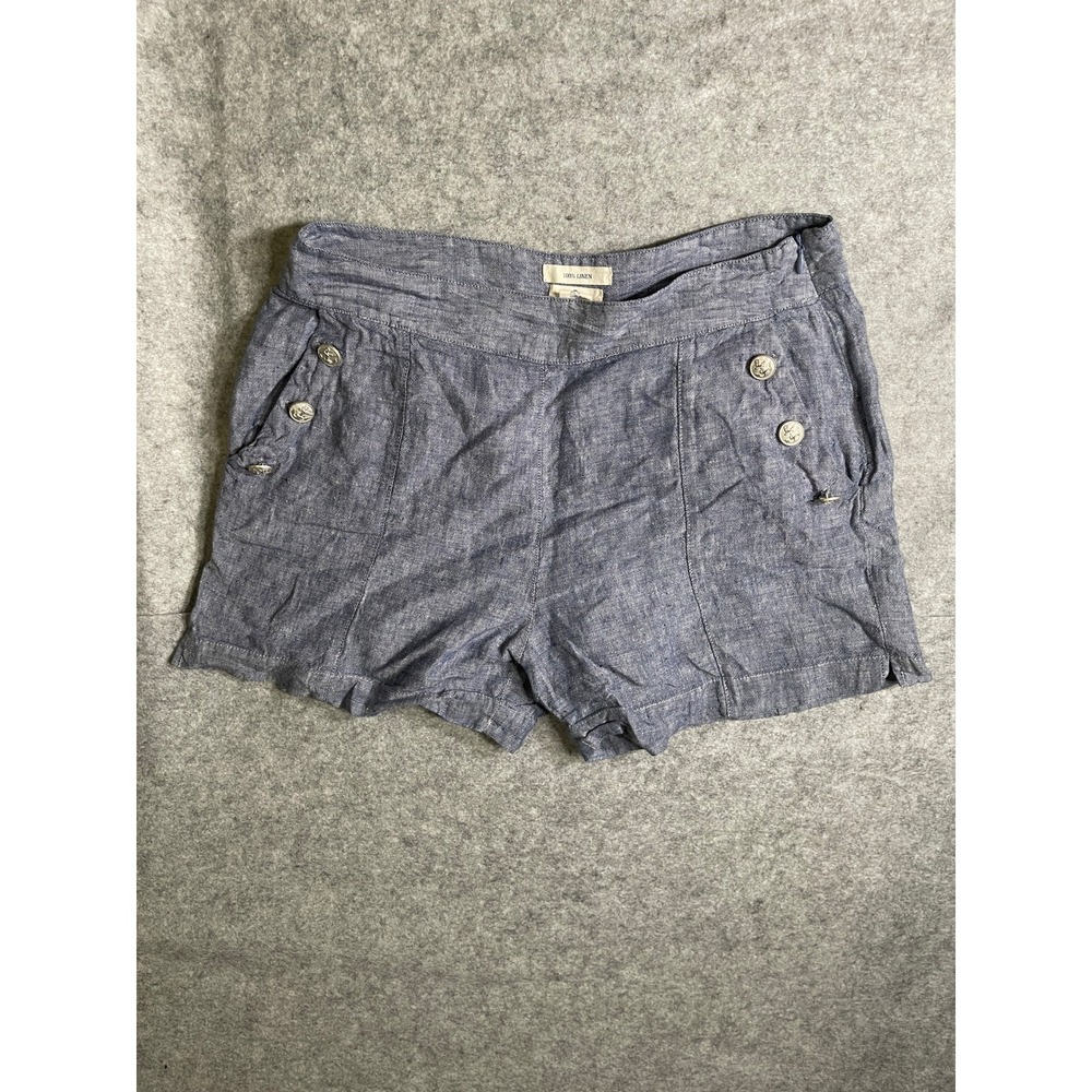 British Khaki Womens Navy Blue 100% Linen Nautical Button Shorts‎ Size 12